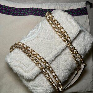 Tory Burch Cream Fleming Quilted Boucle Bag